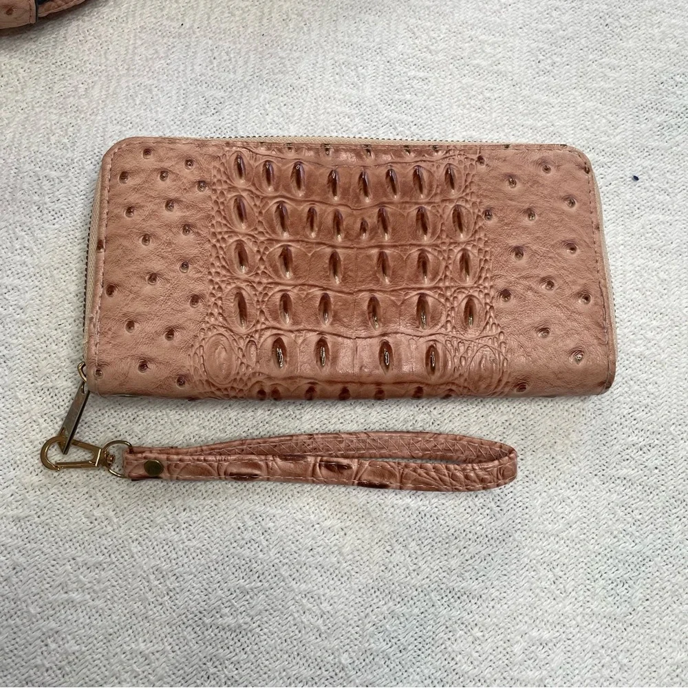 Elegant Caramel & Brown Textured‎ Handbag and Wallet Set. Shoulder